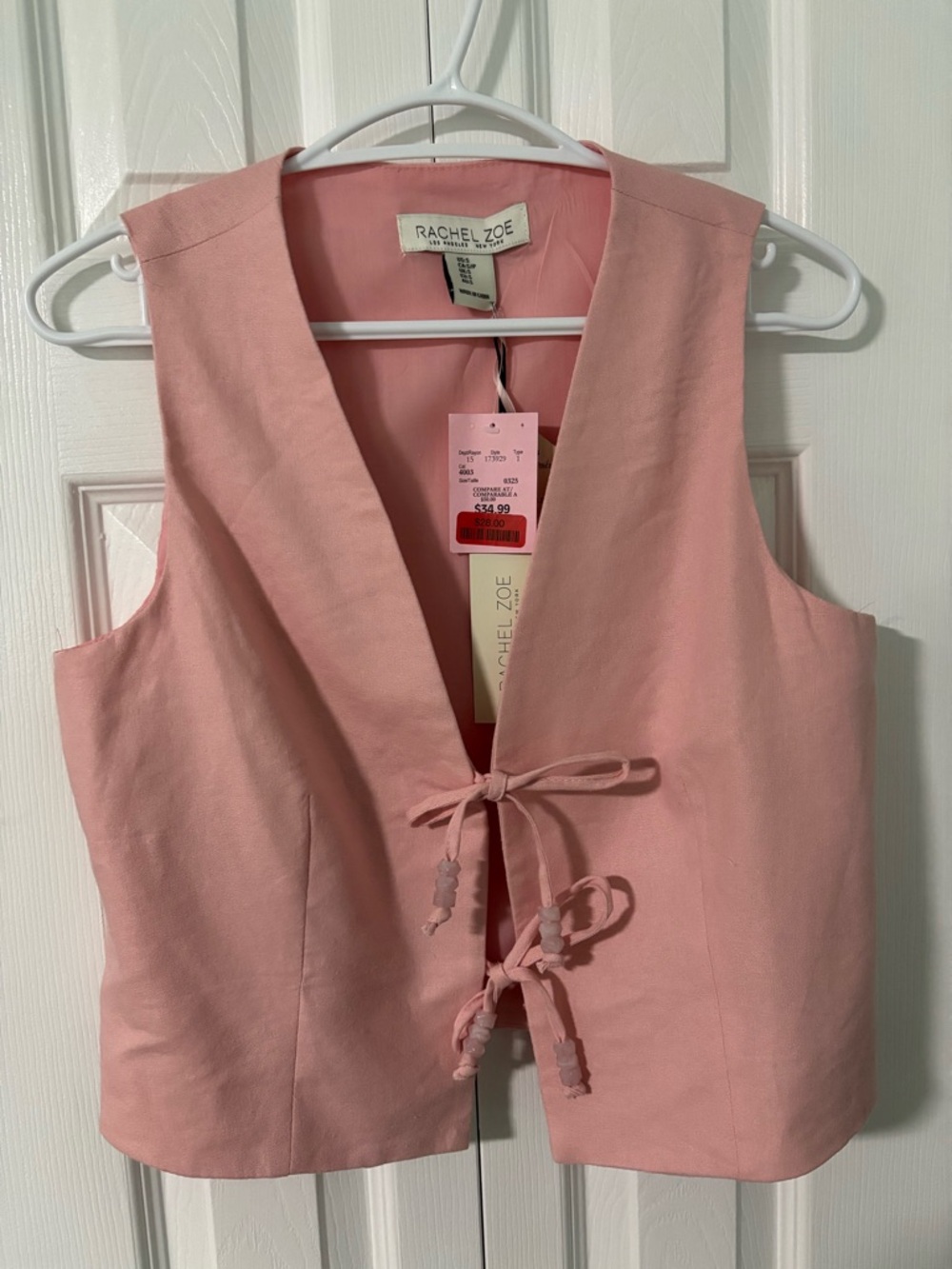 Rachel Zoe Blush Pink Tie-Front Vest